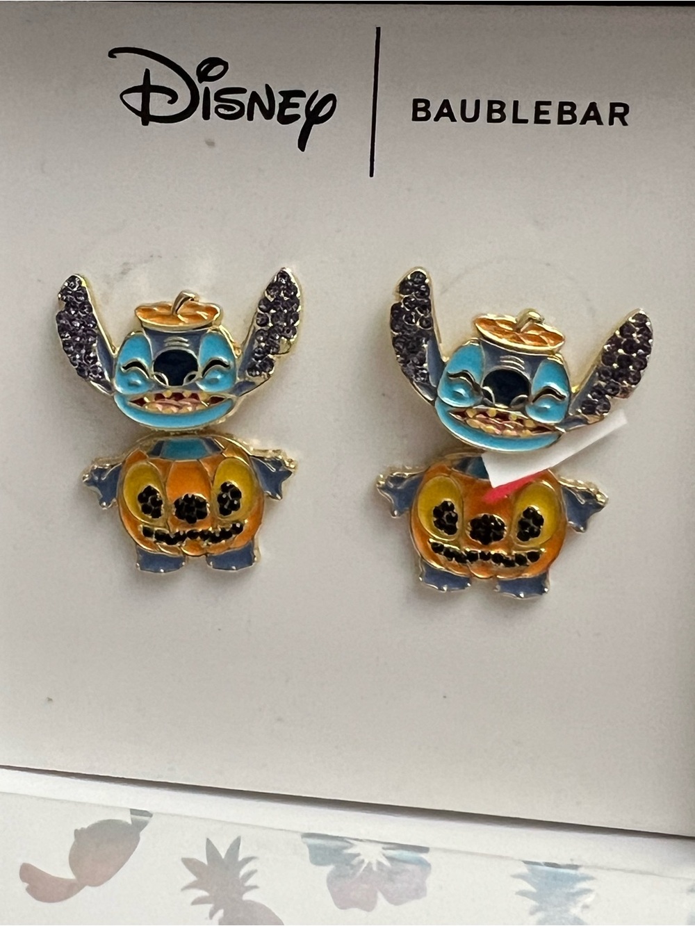 BaubleBar Disney Stitch Pumpkin Stud Earrings - Blue, Orange & Gold